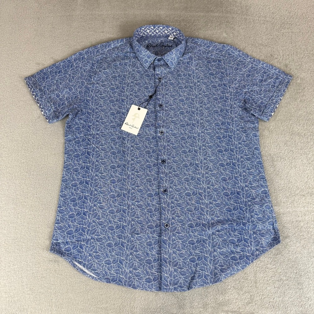 Robert Graham Vinaco Linen Button-Up Shirt Mens Medium Blue Floral $188 New NWT